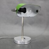 1940s Art Deco Nickel Banker Table Lamp, Czechoslovakia
