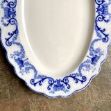 Plat ovale Sarreguemines en faïence bleue, service "Corbeille"