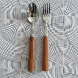 Pair of stainless steel and olive wood cutlery