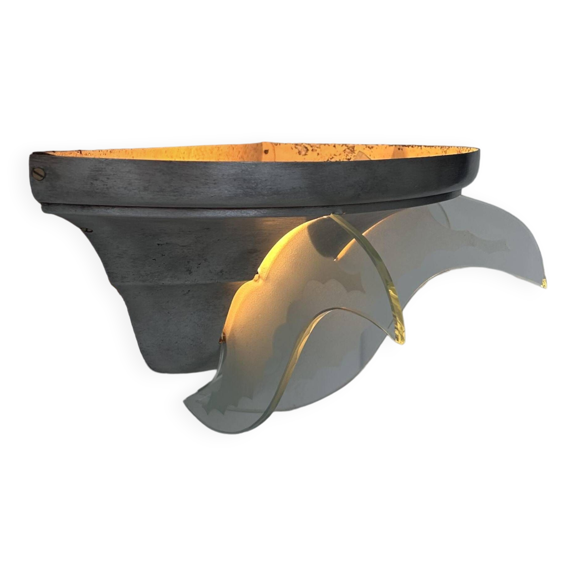 Vintage art deco wall light, brushed metal and glass, France 1930