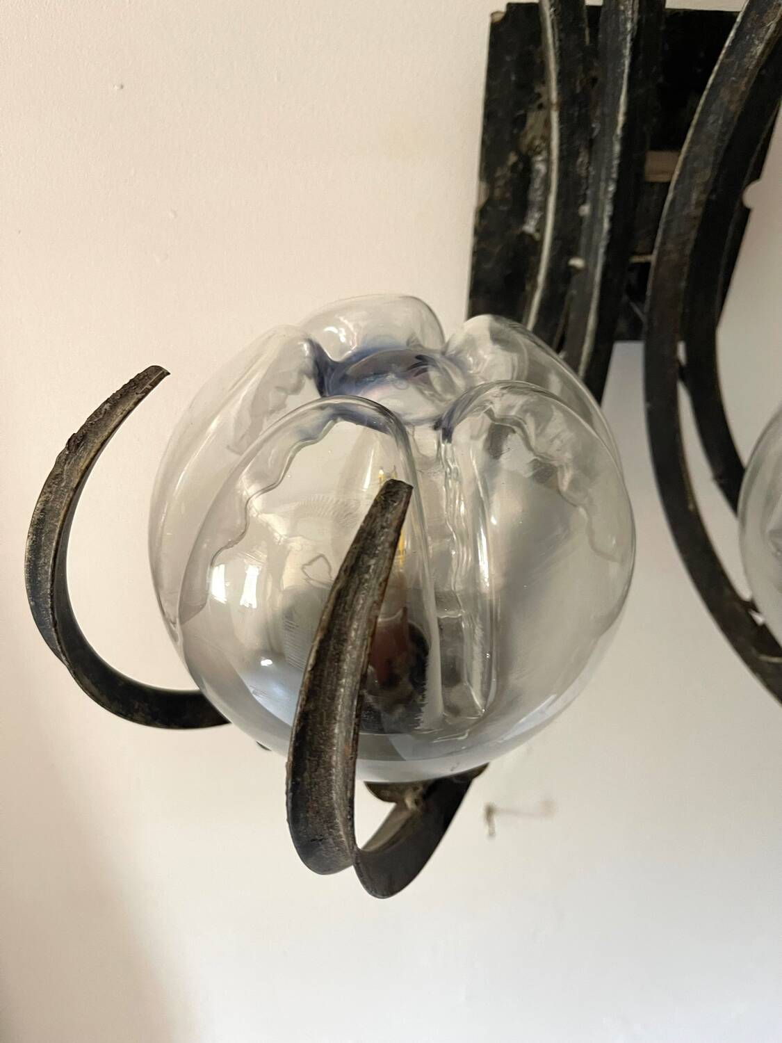 Brutalist pair of Mazzega glass sconces, Italy 1960