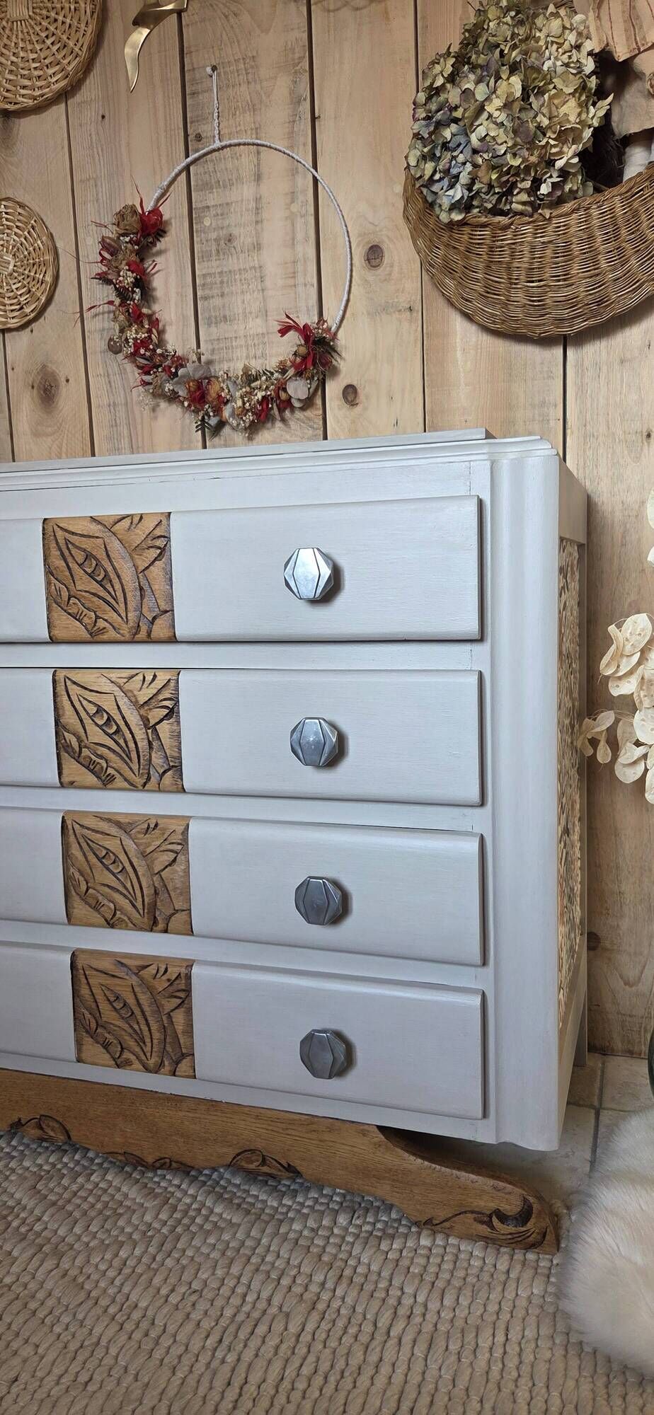 Art Deco chest of drawers with mustache feet