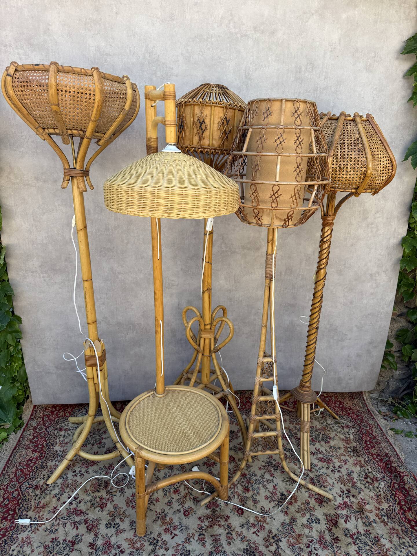 1950s Rattan Floor Lamp in the Style of Louis Sognot, France