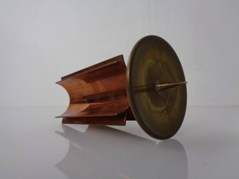 Vintage German Brutalist Candleholder in Copper and Brass, 1960s