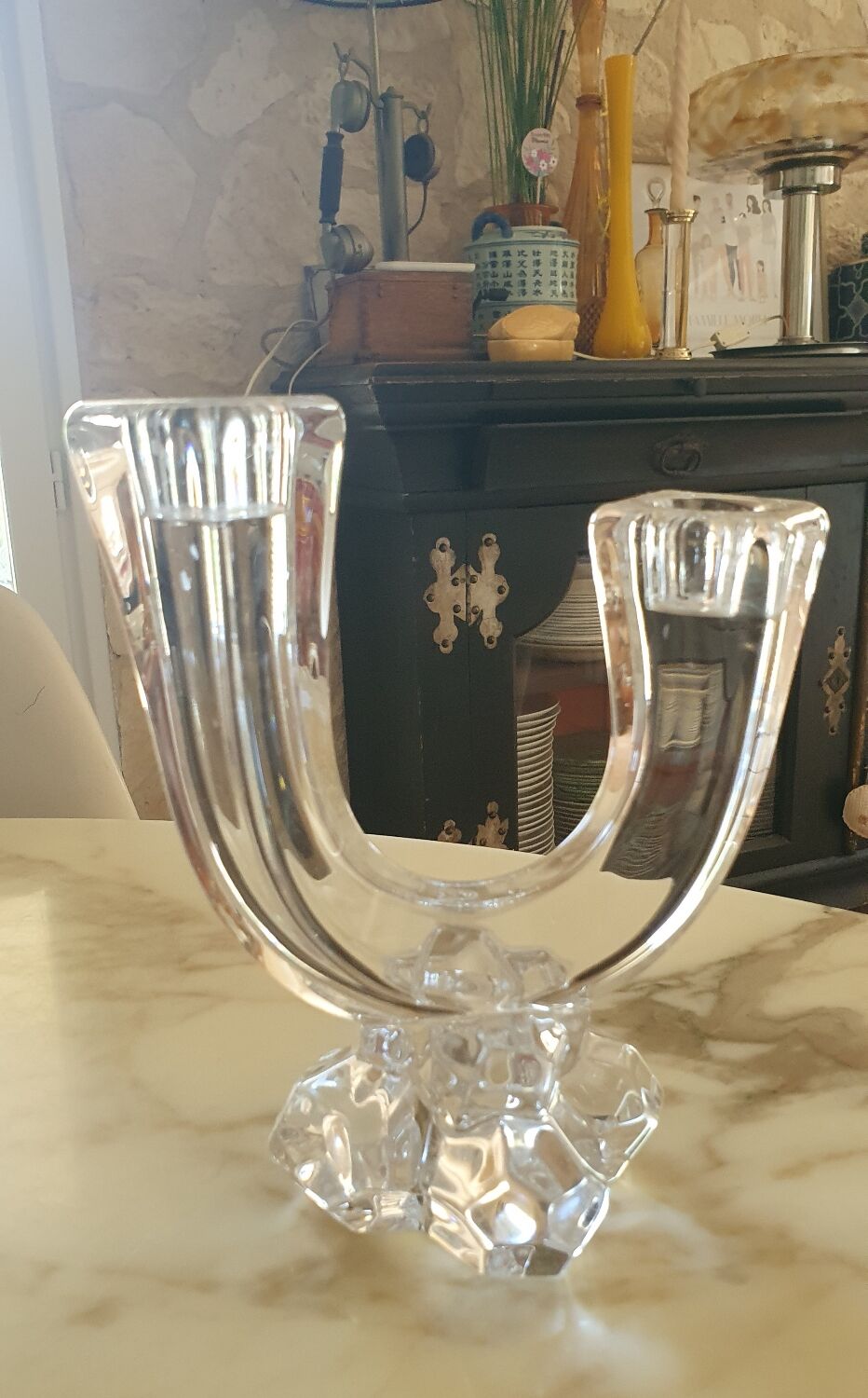 Pair of Vannes crystal candlesticks