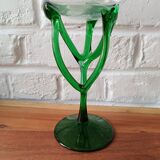 Vintage Emerald Green Jellyfish Blown Glass Bowl on Foot