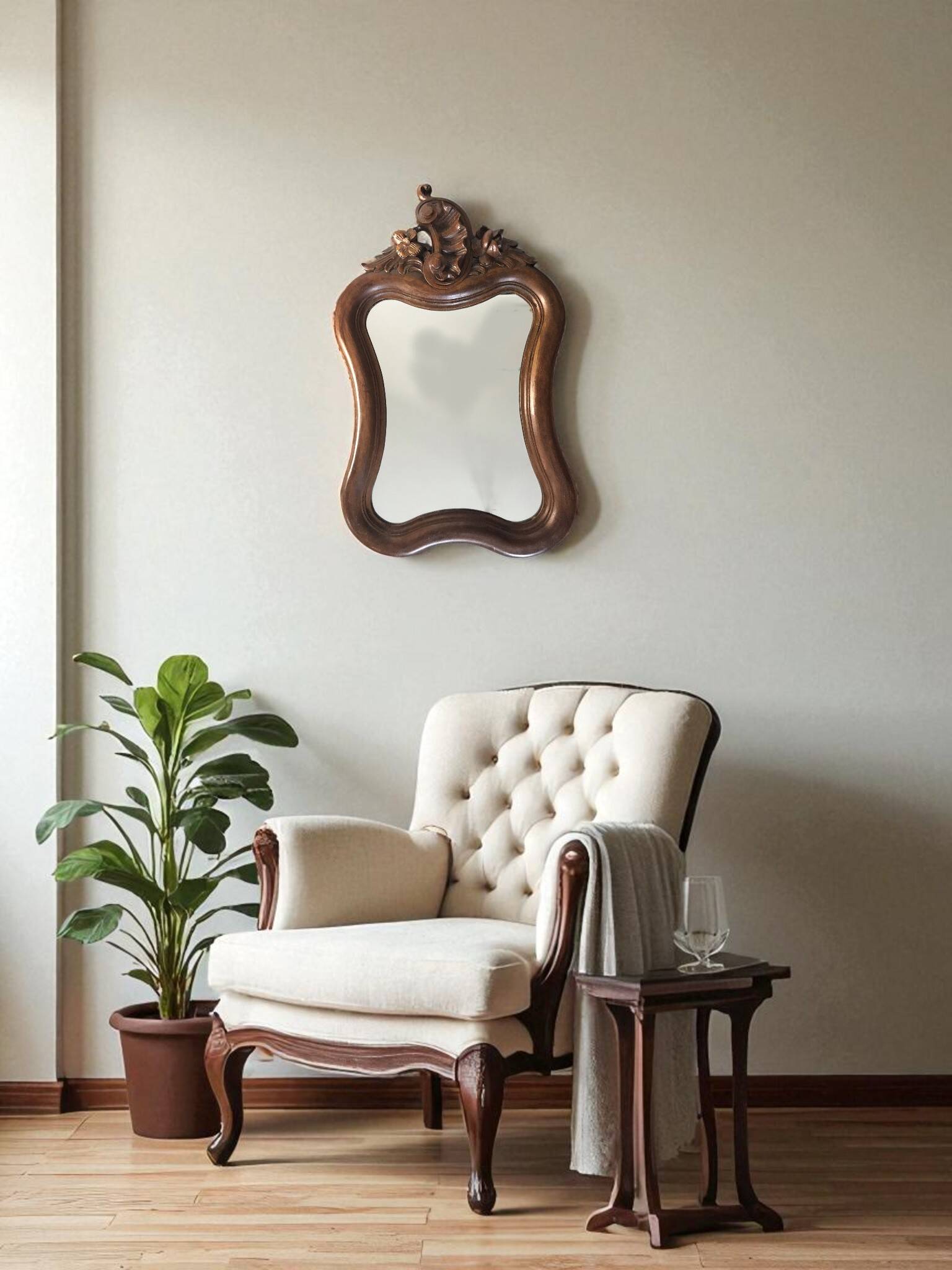 Antique Louis XV style wooden scalloped mirror