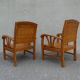 2 colonial bamboo and teak armchairs