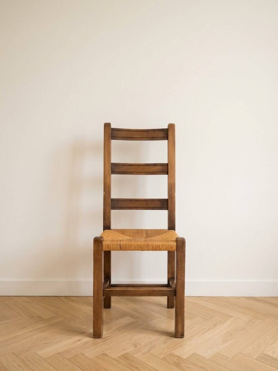 Lot de 6 chaises rustiques en bois et paille
