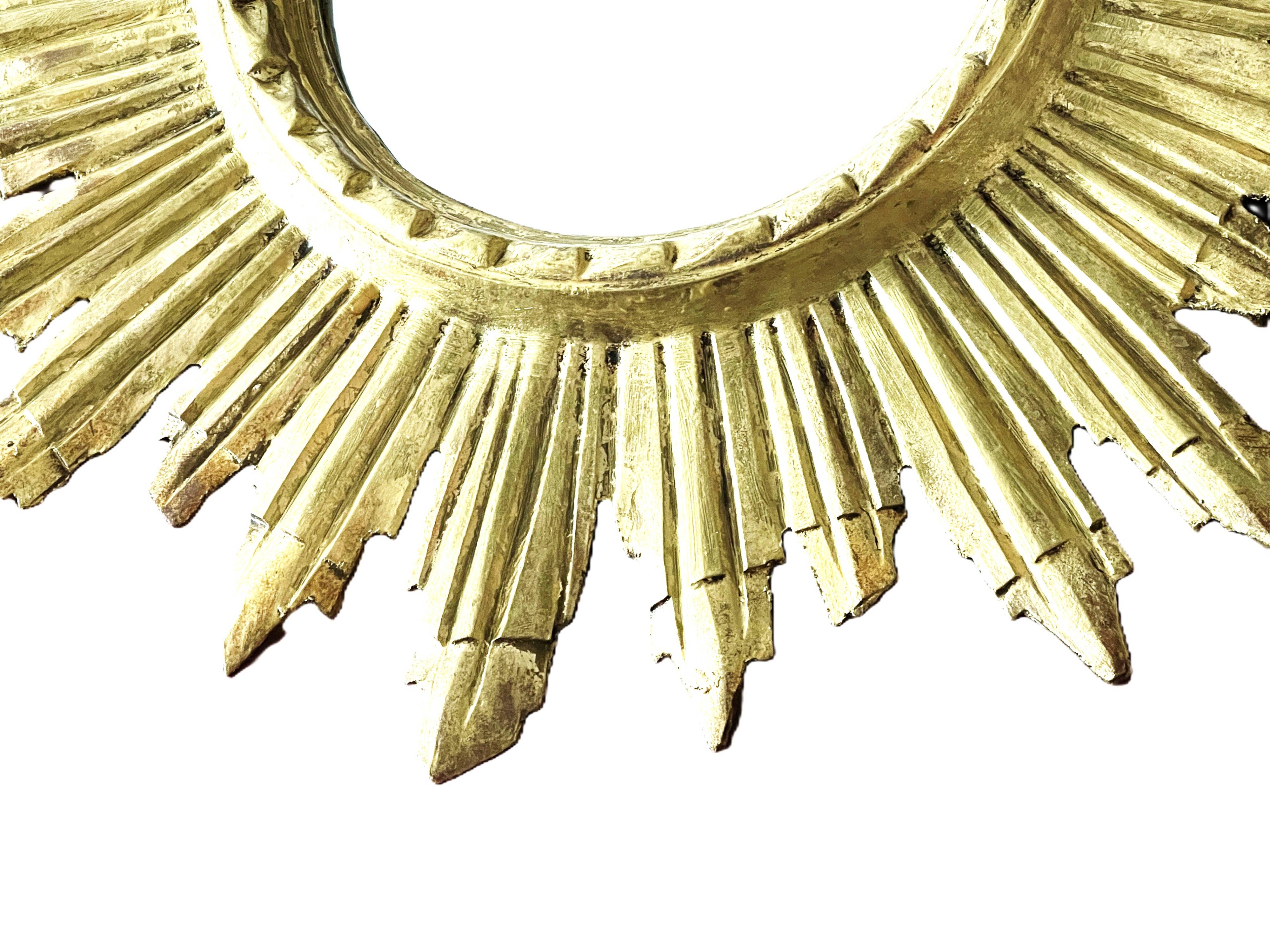 Golden Wooden Sun Mirror | Mid-20th Century - 48 cm