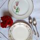 Antique dessert plates mismatched in earthenware with gilded edges