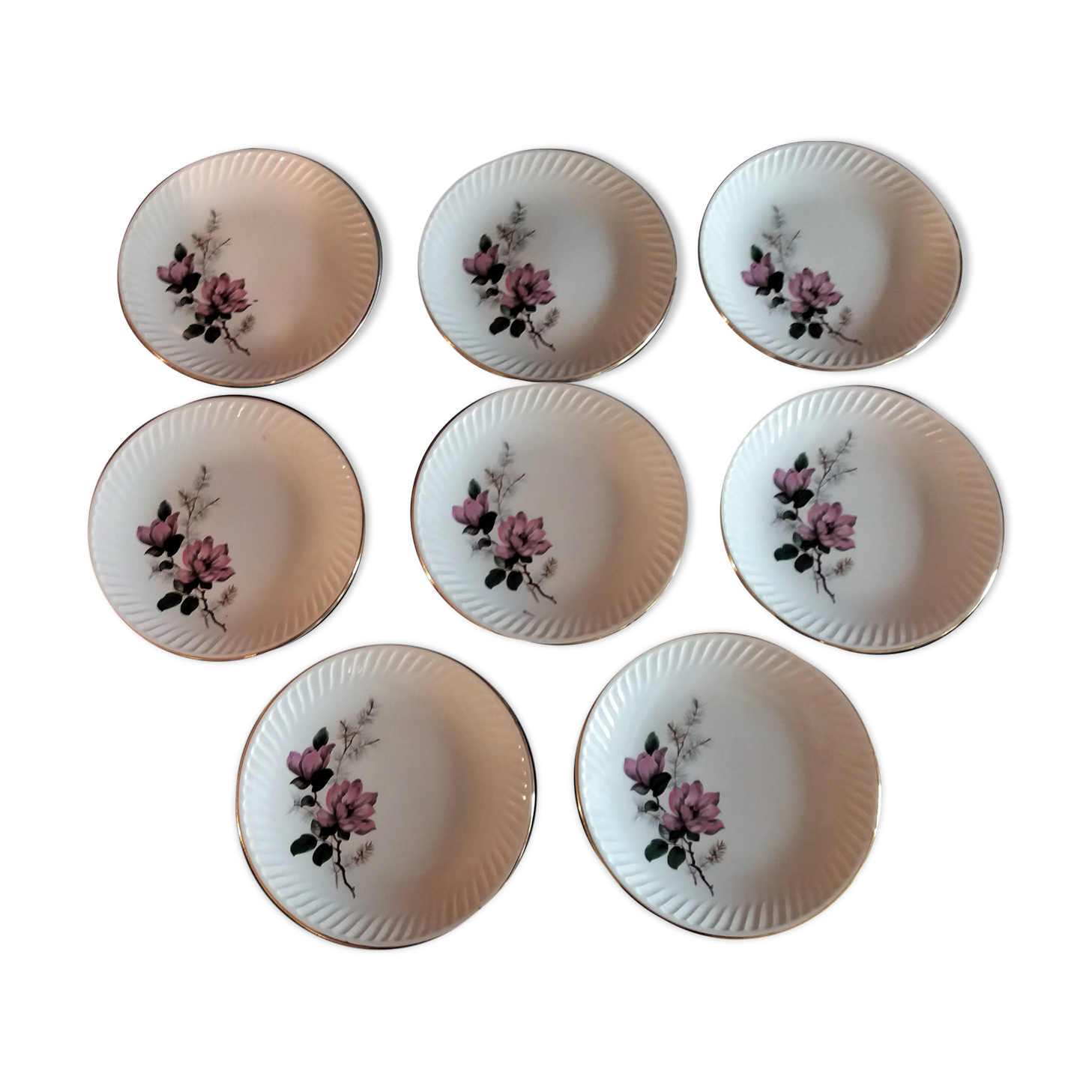 Series of eight flat plates gien model Chenonceaux