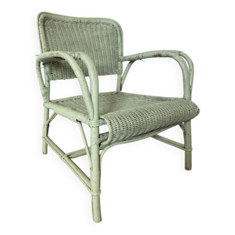 Fauteuil rotin vert d'eau vintage