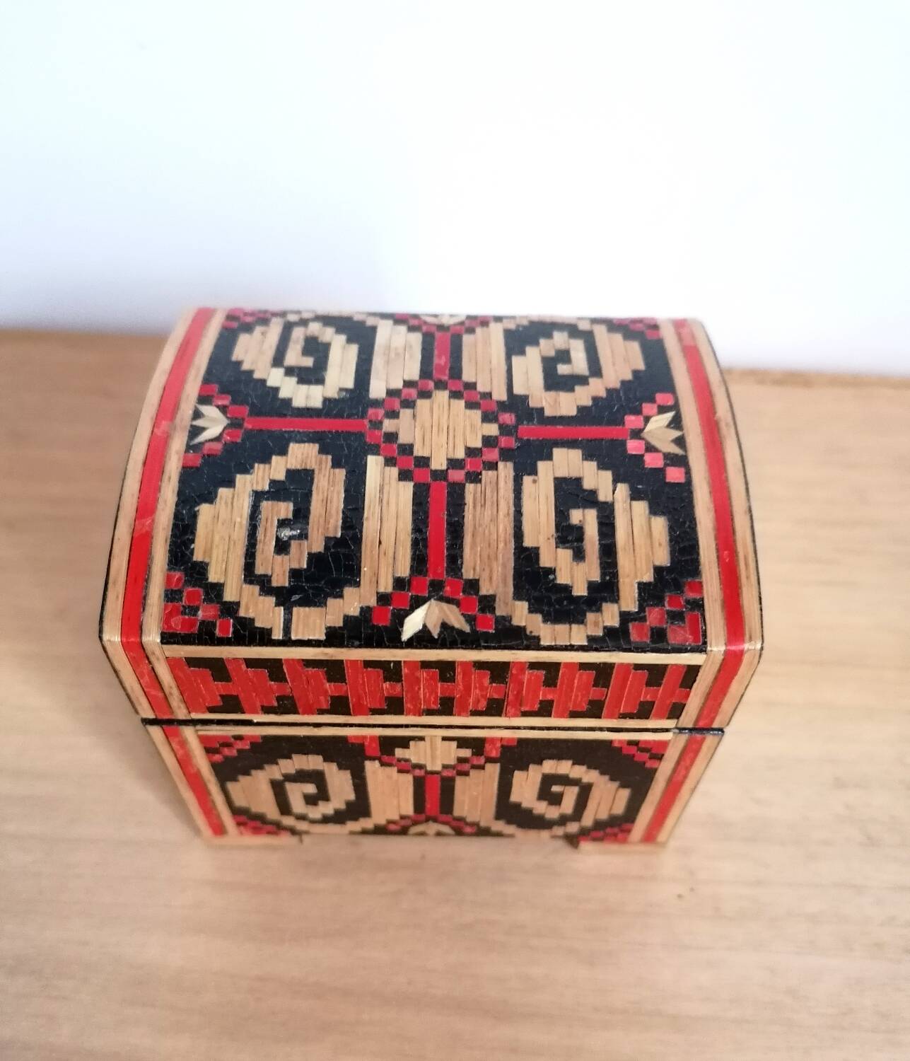 Straw marquetry wooden box year 1975