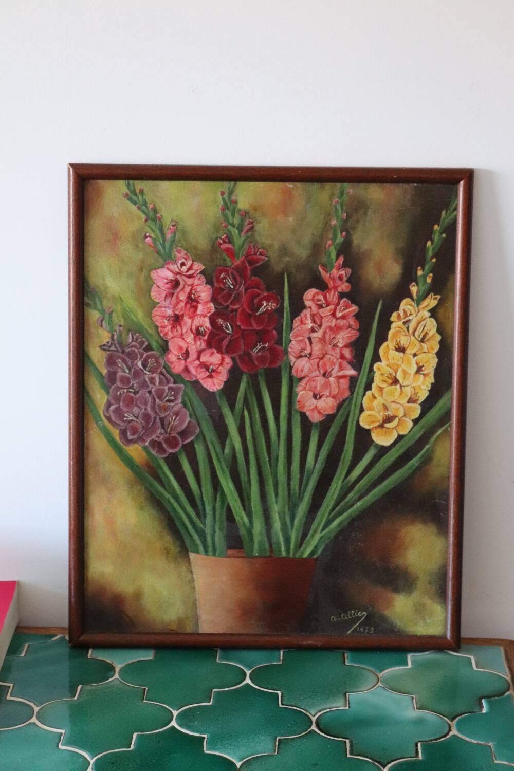 Huile sur panneau bouquet de fleurs vintage