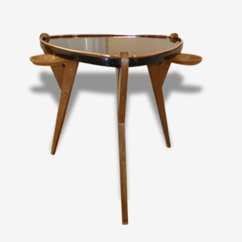 Table d'appoint en bois de chene et laiton 1950