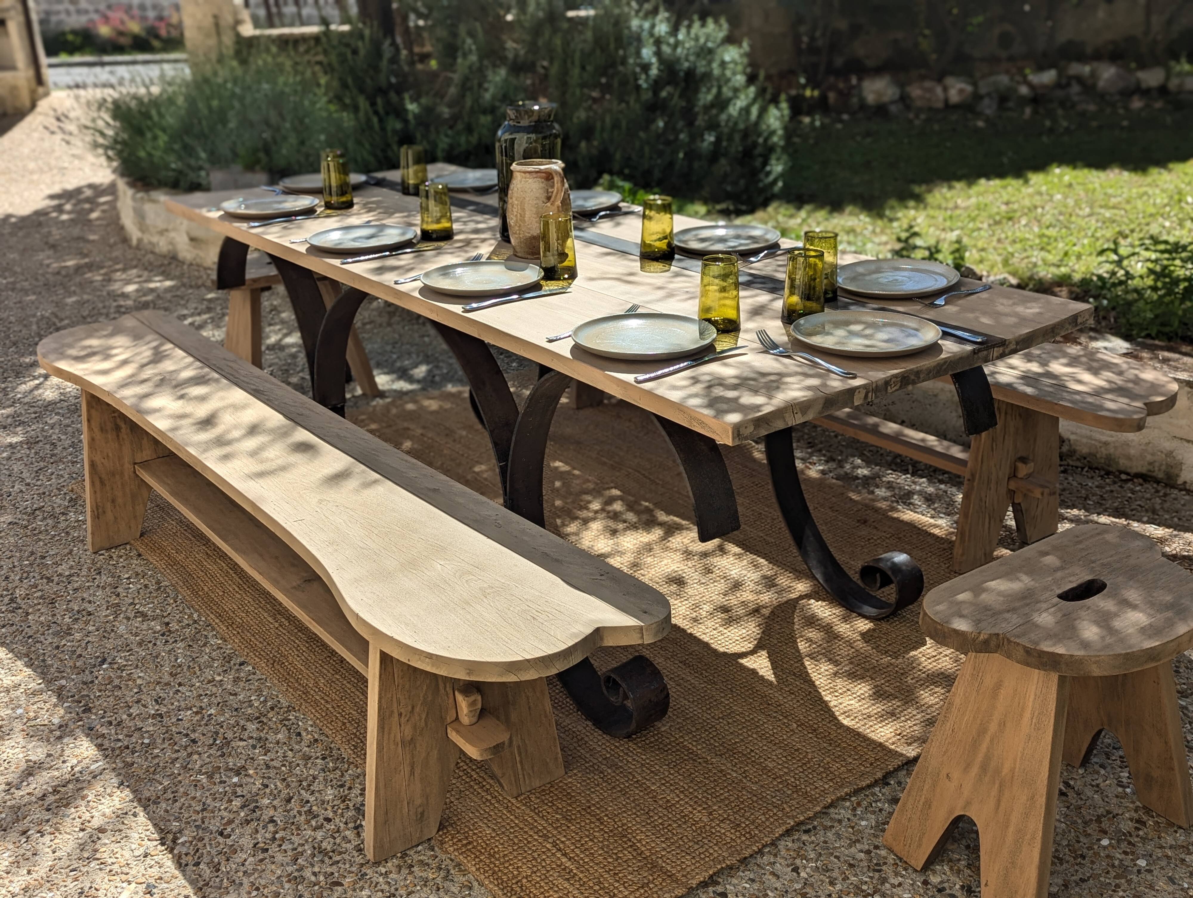 Table set, stools and benches