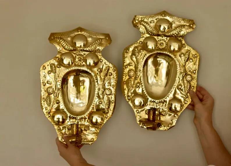 Baroque Style Mid-Century Brass Swedish Sconces