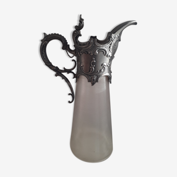 Aiguière ancienne en verre et étain