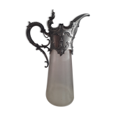 Aiguière ancienne en verre et étain