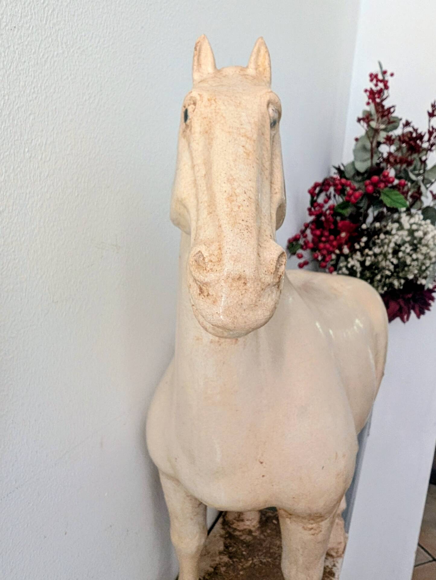Large Tang-style horse in crackled ceramic 40 cm