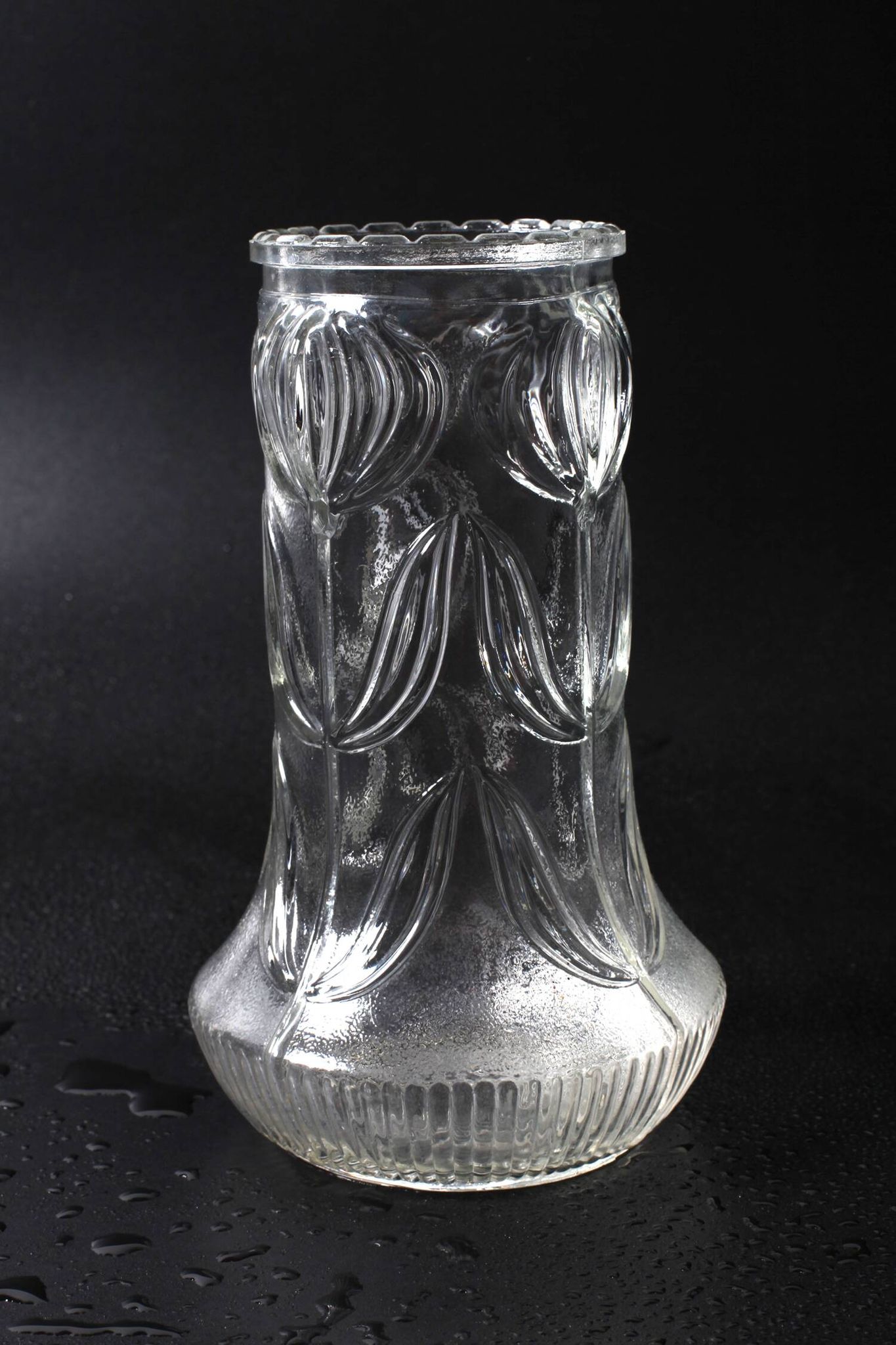 Vintage Pressed Glass Vase / Mid-Century Floral Pattern / Glass Union 1960s