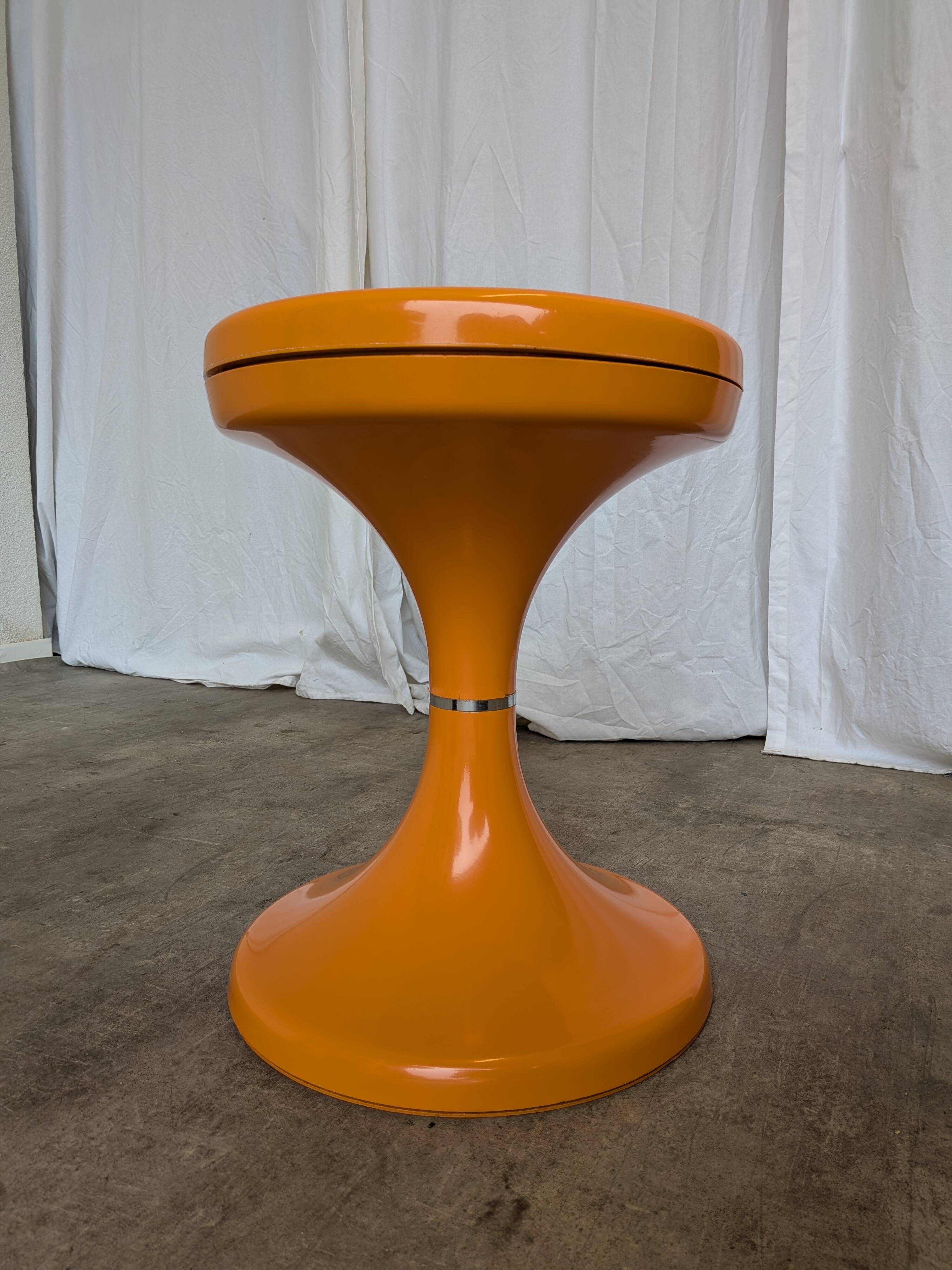 Orange Vintage Mushroom Stool “Jurček” by Meblo, 1960s – Space Age Retro