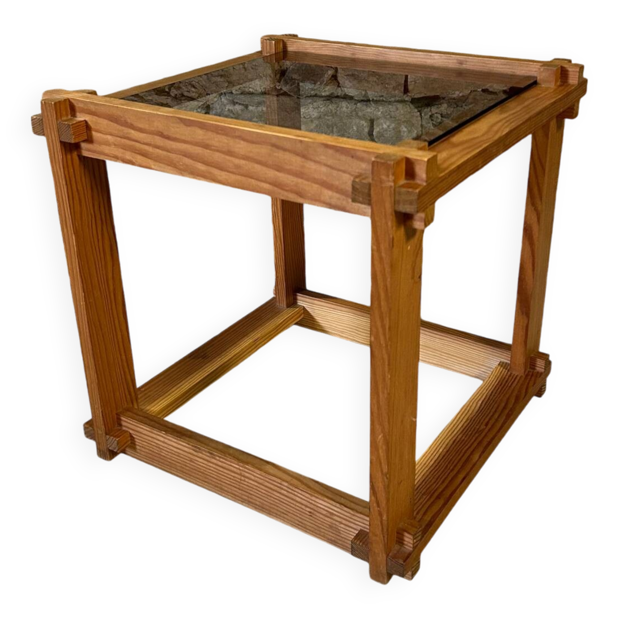 Pine and smoked glass coffee table 1970