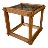 Table basse en pin et verre fumé 1970