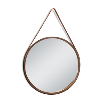 Round mirror in walnut