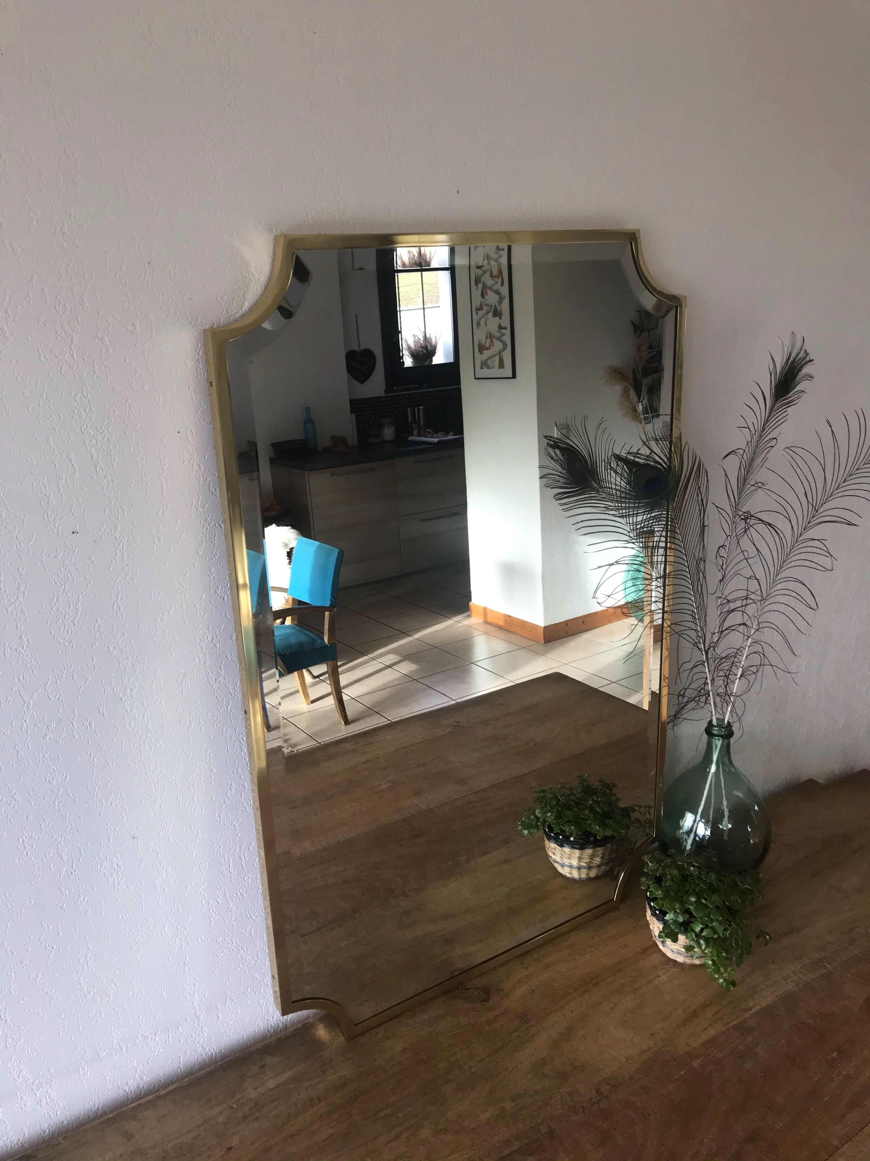 Brass bevelled mirror, Italy, 60s