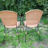 Paire de fauteuils en rotin et fer forgé