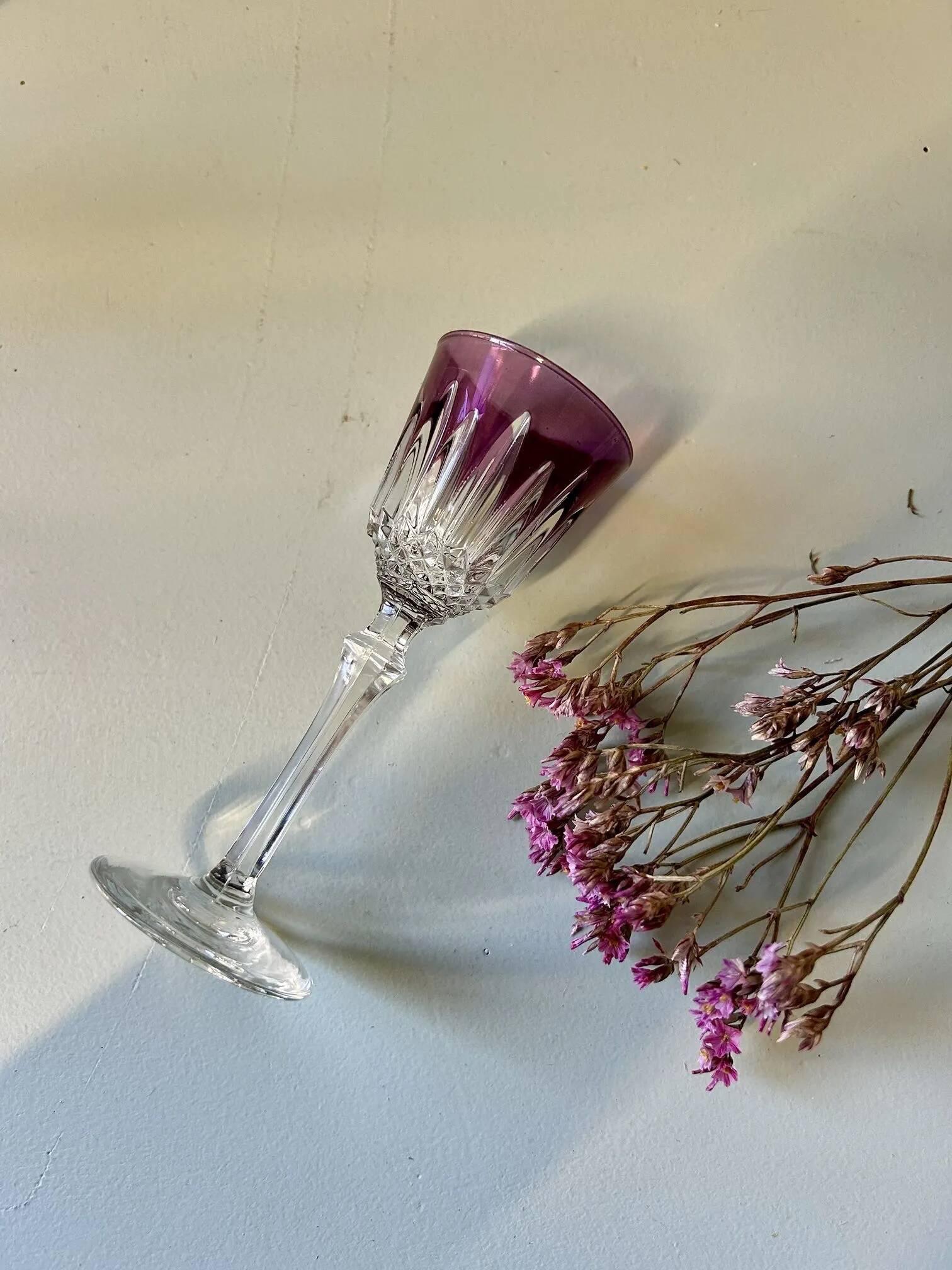 6 antique cut crystal liqueur glasses