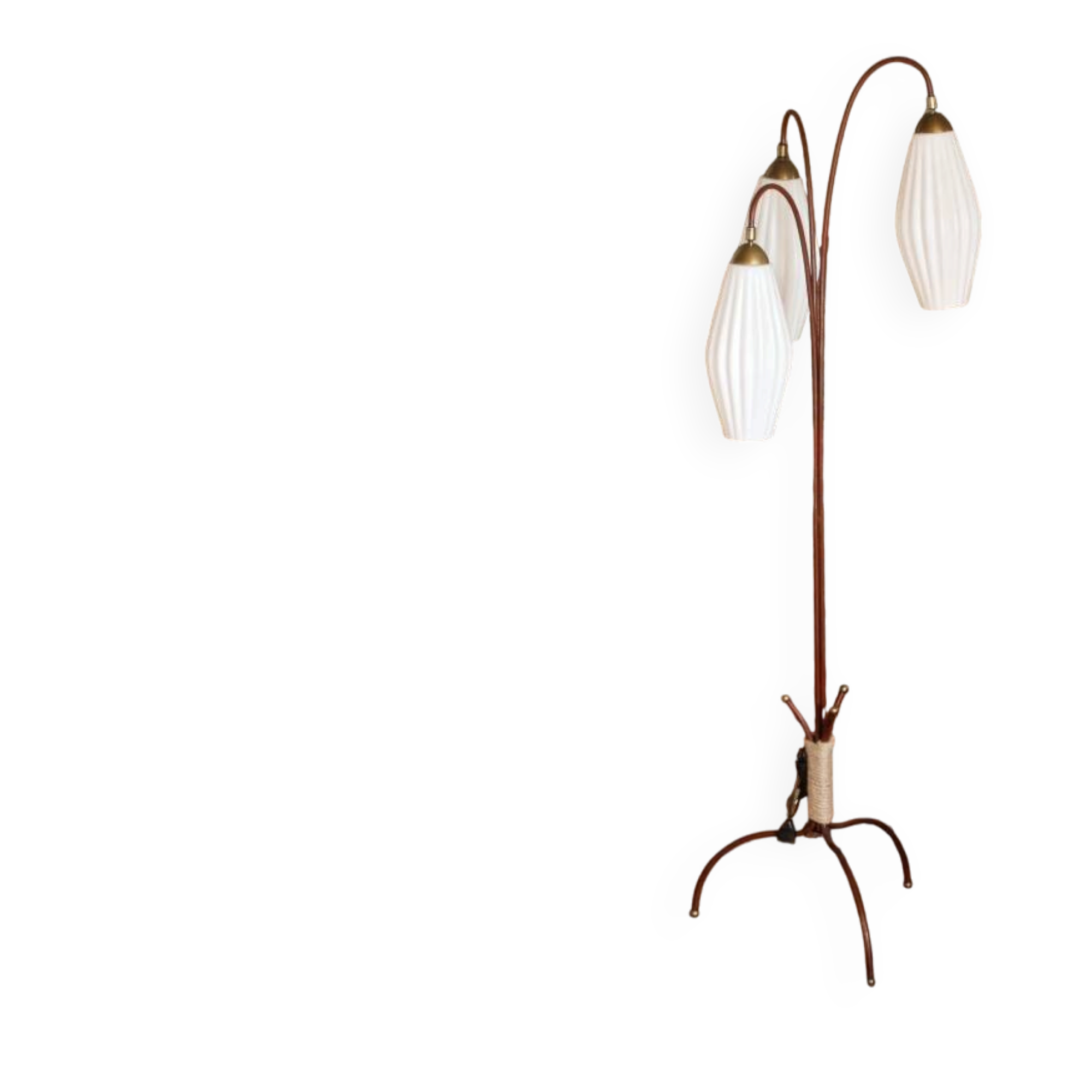 Lampadaire Lunel, 3 tulipes en verre blanc