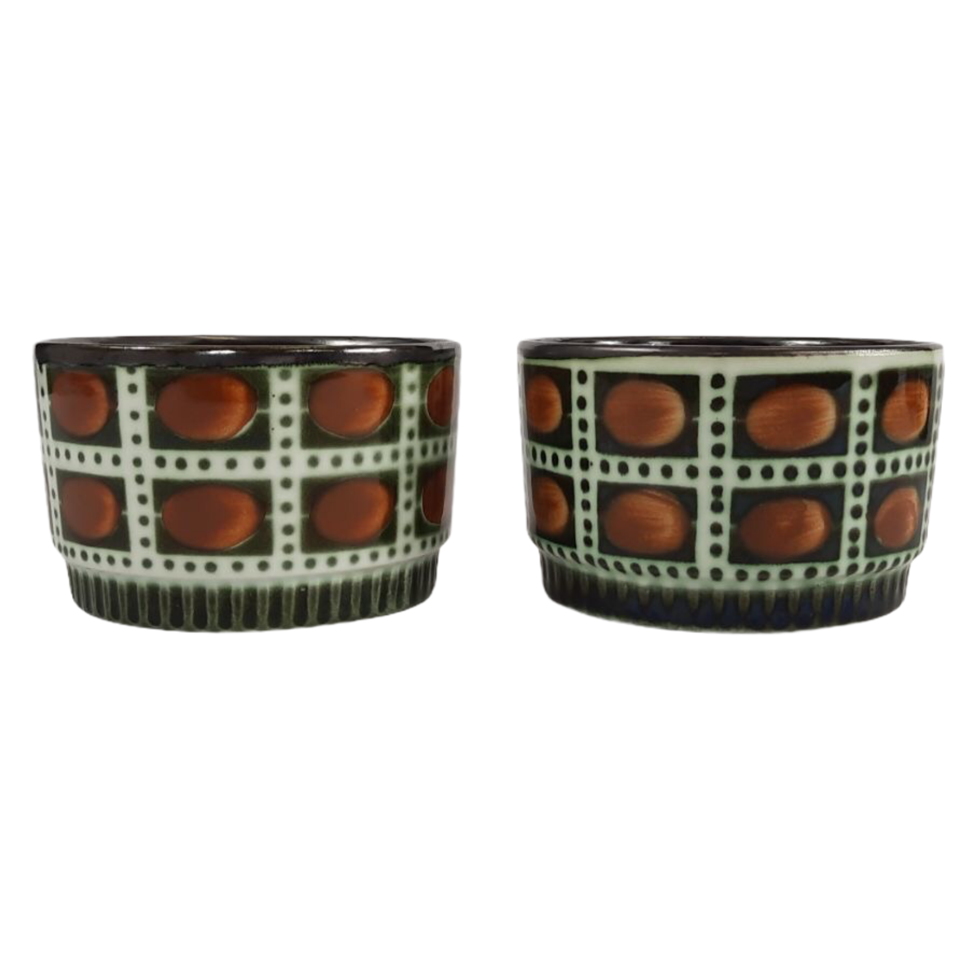Tea service for Six vintage boch pattern brown, white and green
