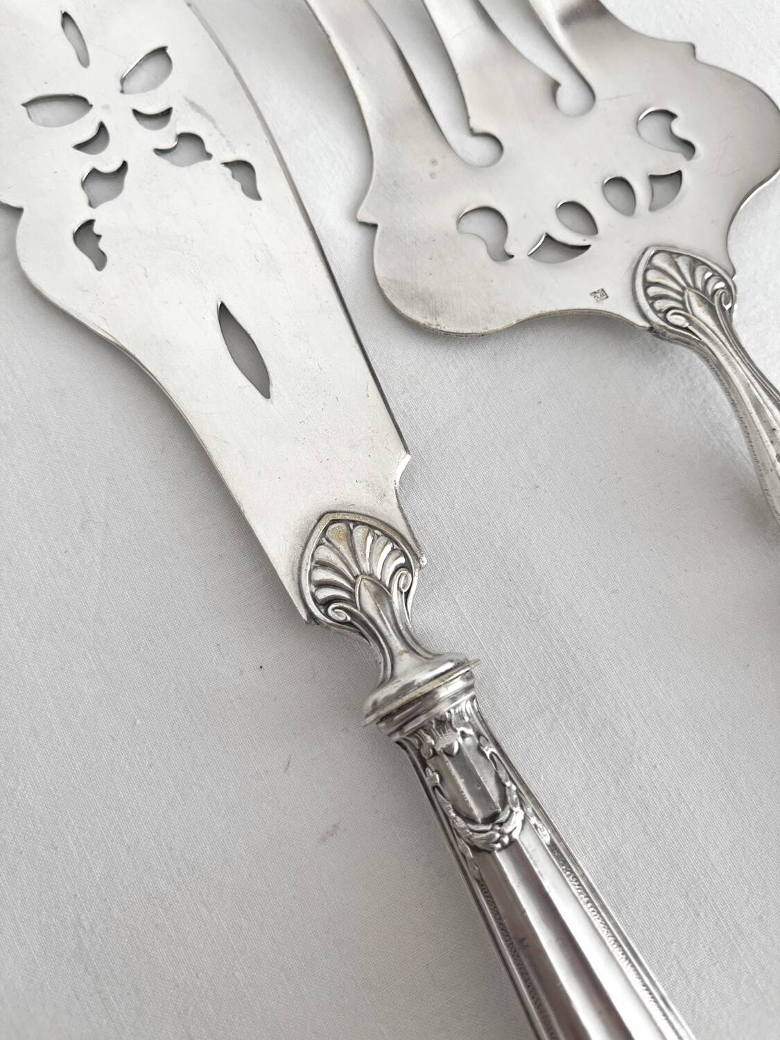 Antique silver and silver-plated fish serving cutlery