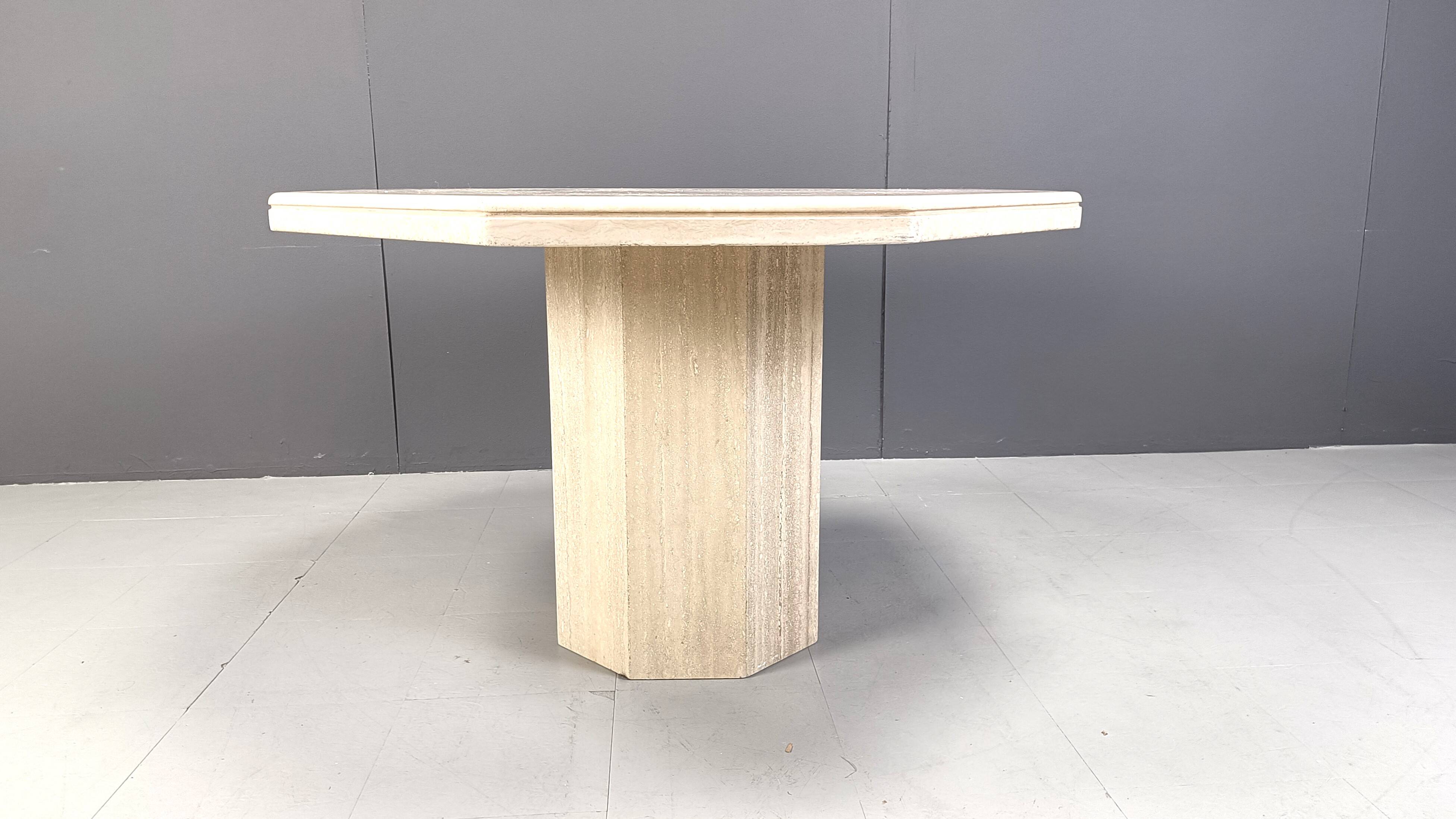 Octogonal italian travertine dining table 1970s