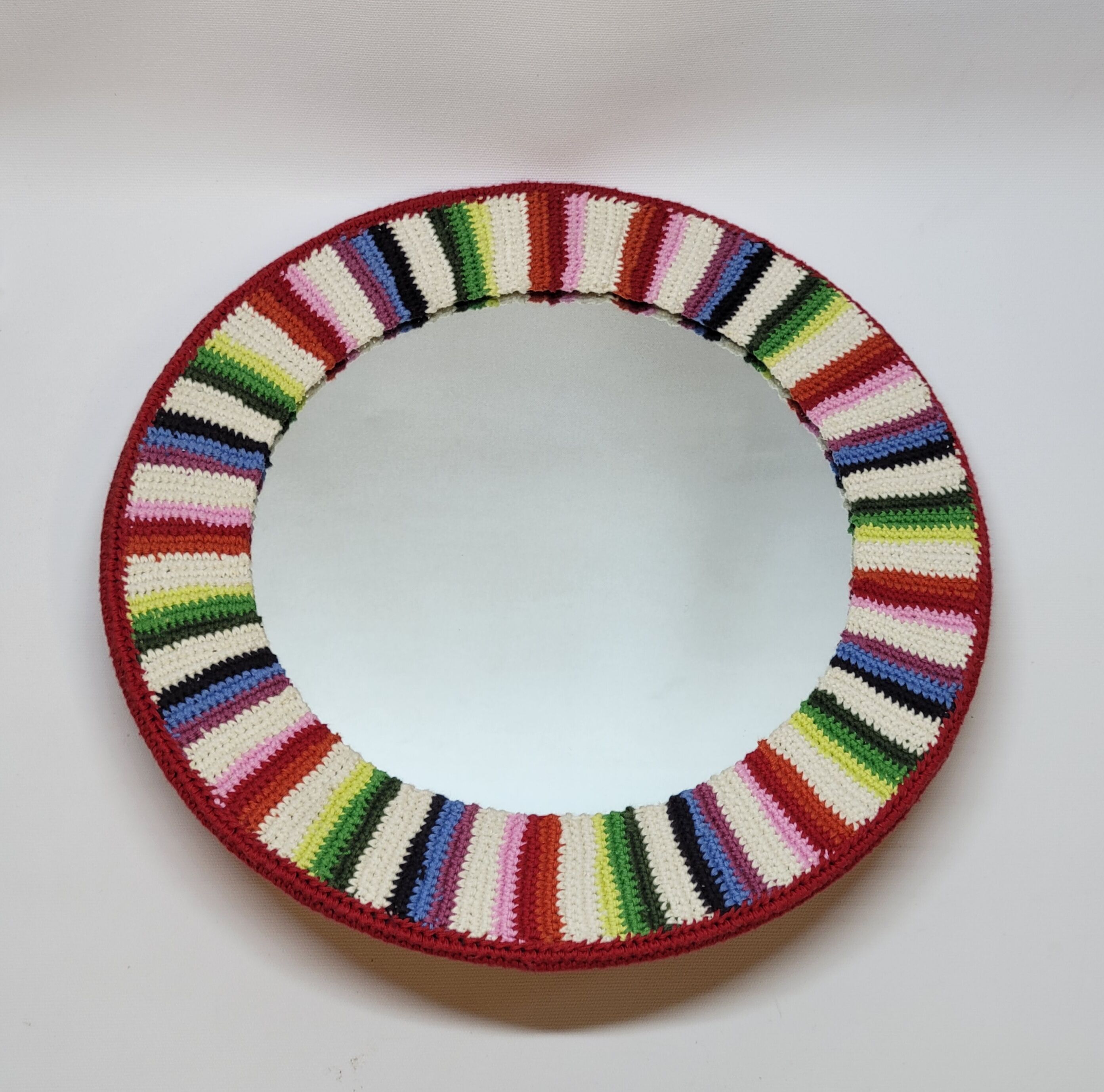 Miroir Rond Mural Cadre Crochet Tricot Bohême