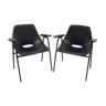 Pair of armchairs, Tonneau model, in black skai by Pierre Guariche, 60s