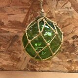 Old Glass Float Marine Ball With Vintage Net