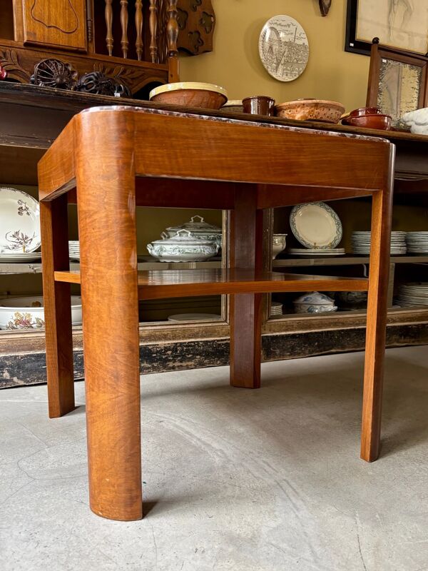 Table d'appoint carrée en bois et marbre rouge 60 x 60 cm