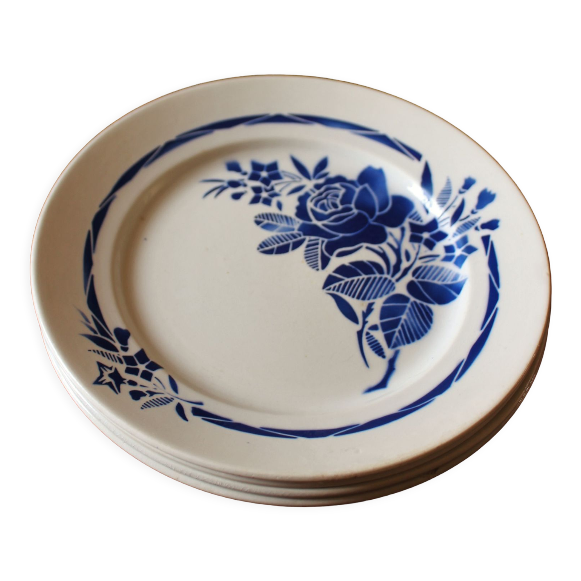 Lot 4 flat plates Badonviller Blue Rose
