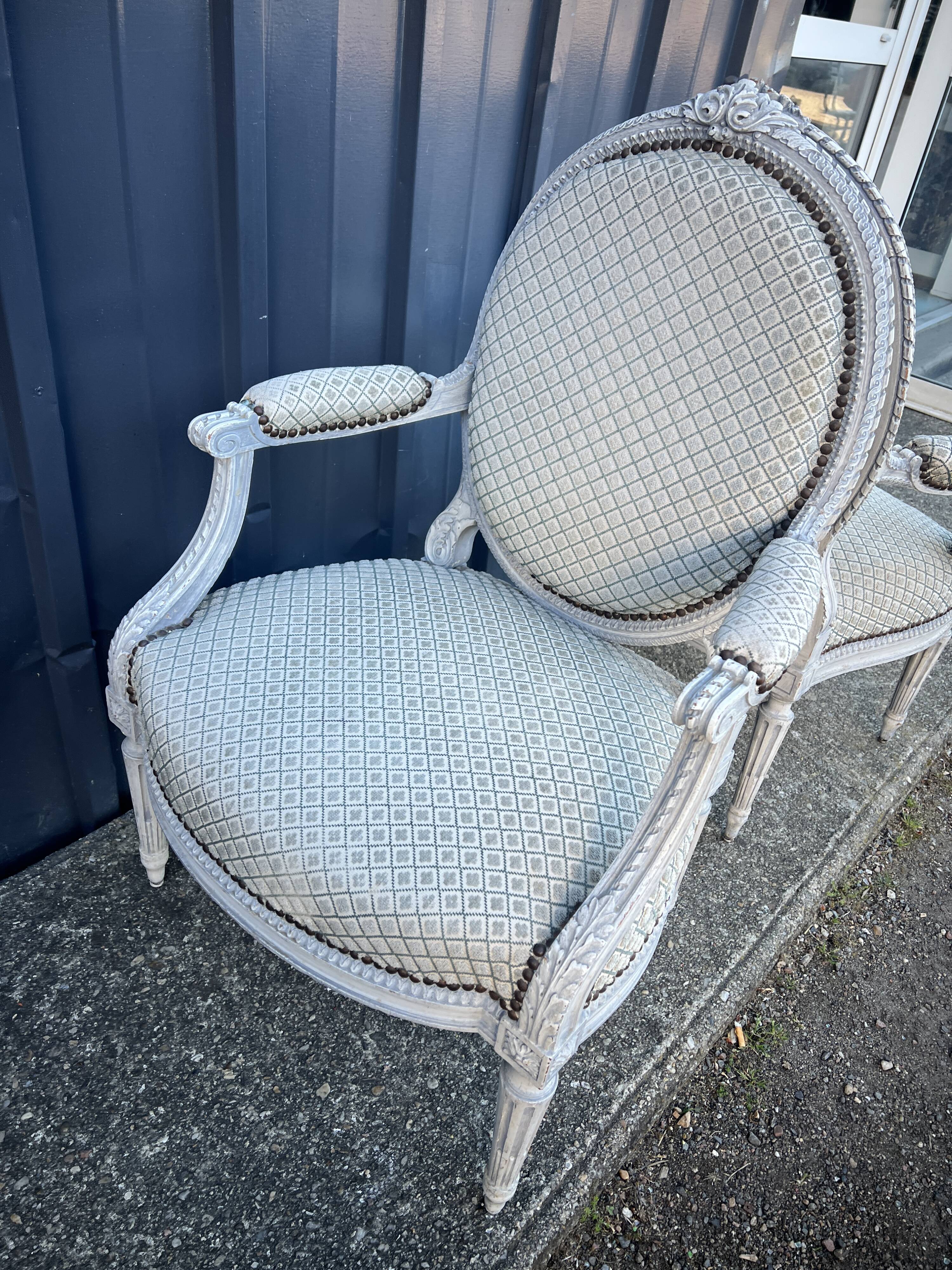 Pair of Louis XVI style armchairs