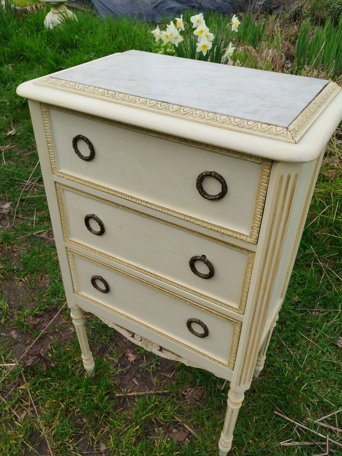 Antique Louis XVI style chest of drawers with marble top
