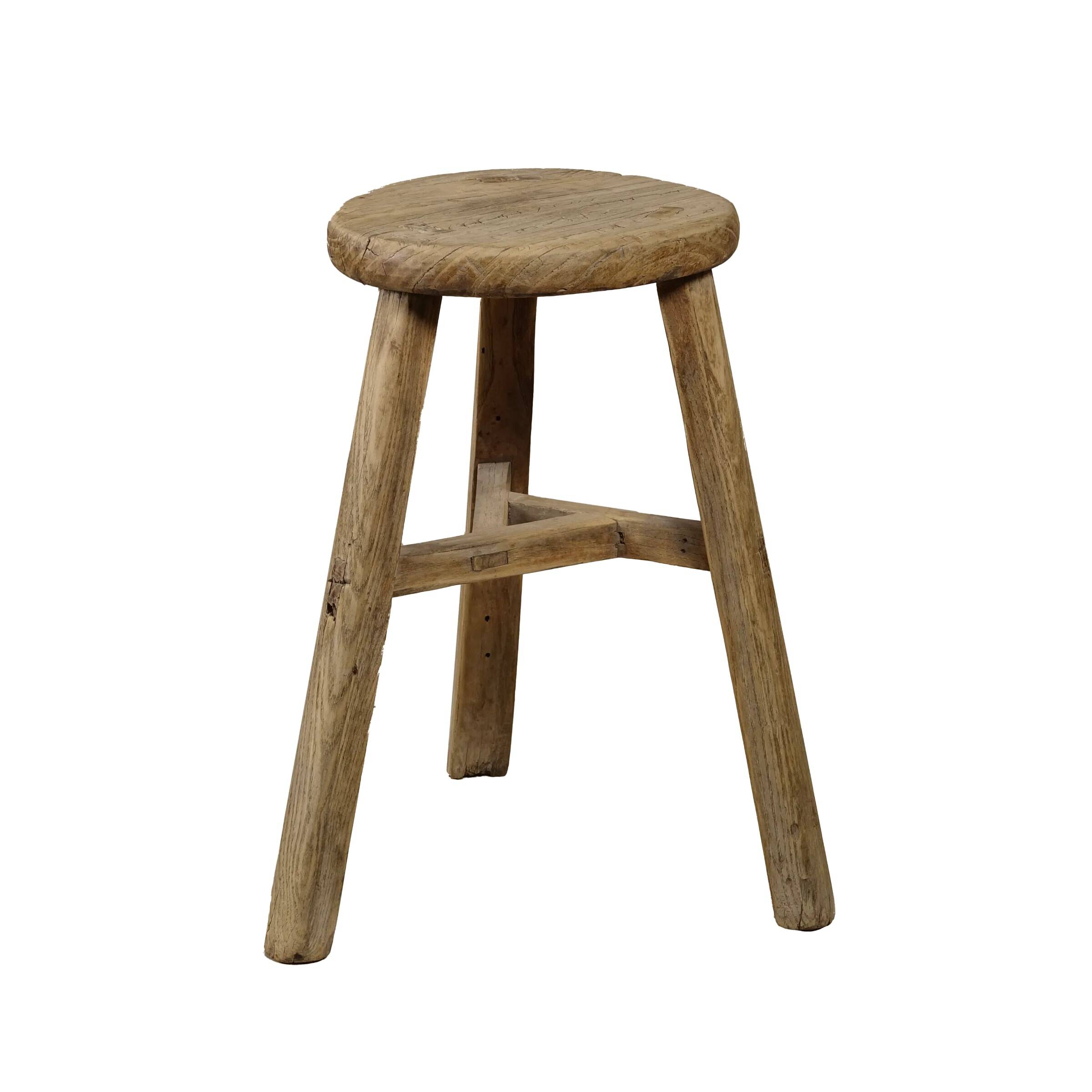 Gong - Antique Chinese elm stool, round seat no. 5
