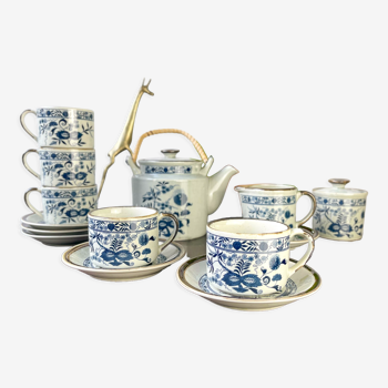 Service à thé en grès japonais motif bleu danube "oignon bleu"