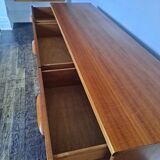 Brown teak sideboard by Frank Guille for Austinsuite, 1960s, 6 drawers, trestle legs.
