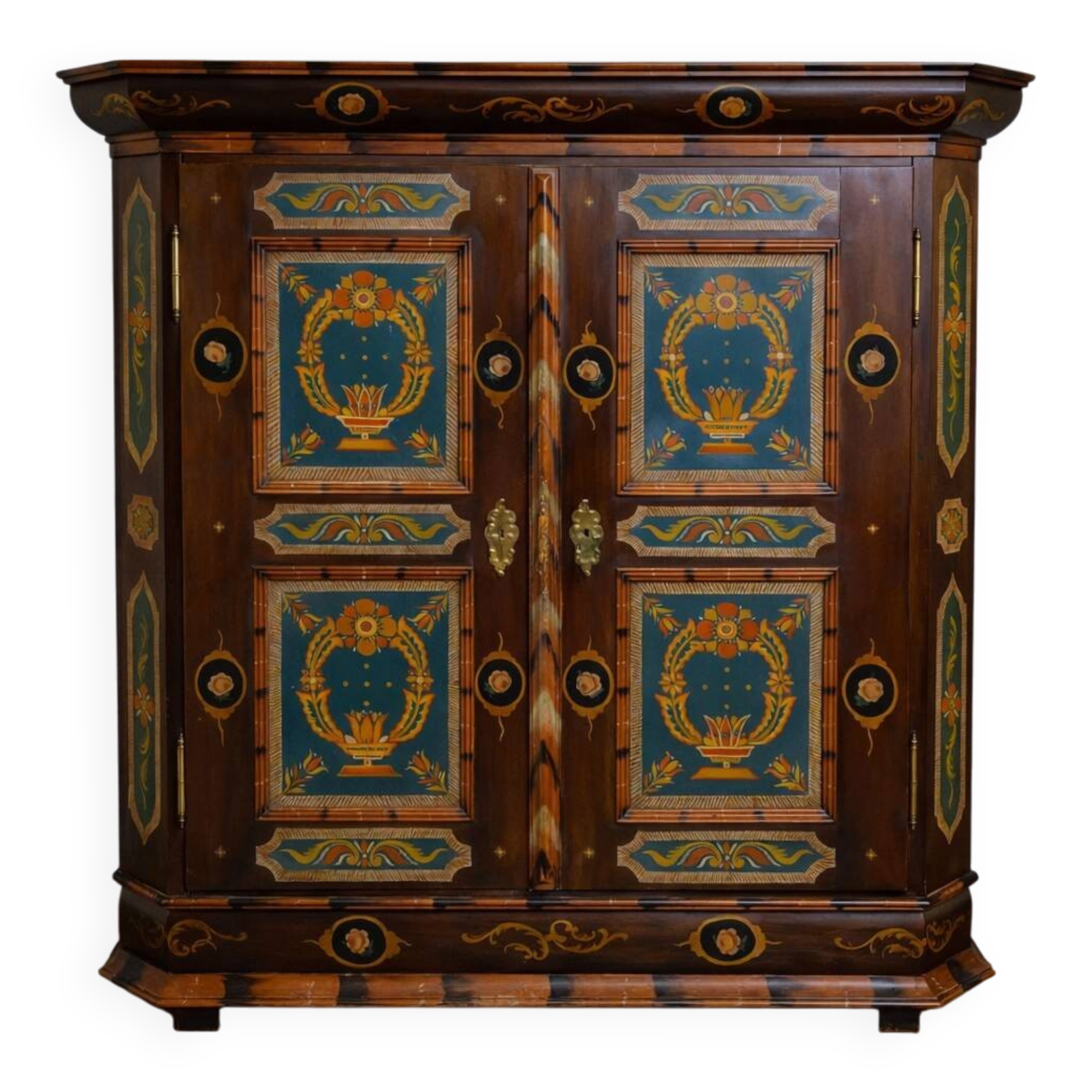 Armoire Alsacienne à décor floral peint polychrome – style Louis XIV – XIXème s.