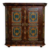 Armoire Alsacienne à décor floral peint polychrome – style Louis XIV – XIXème s.