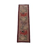 Long Wool Roses Runner Rug 1960s Vintage